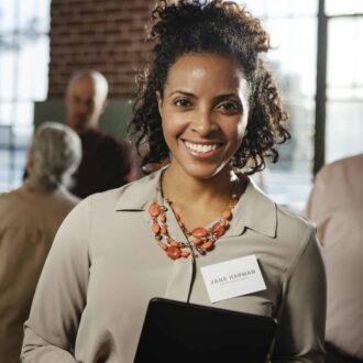 Smiling corporate professional.