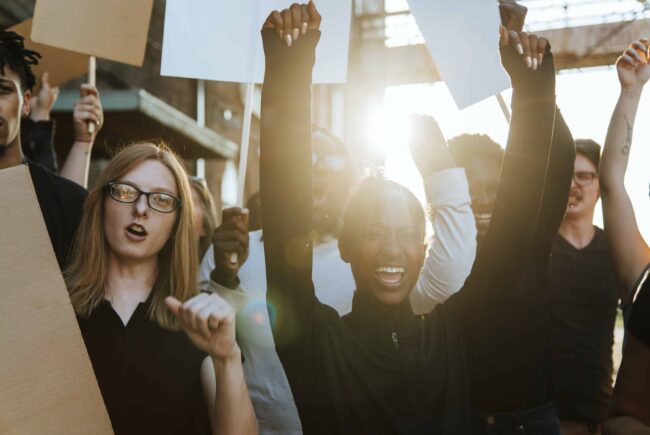 Cheering protestors